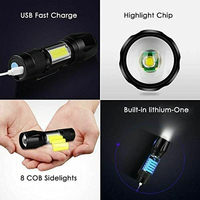 T6 + Senter COB LED Taktis, Senter Led Daya Tinggi dengan Pegangan, Lampu Aluminium Isi Ulang Daya Tinggi