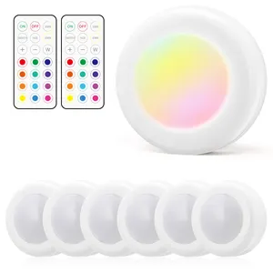 Luz LED RGB Multicolor para armario, luz de armario alimentada por batería, Control remoto inalámbrico, paquete de 6 Uds., gran oferta