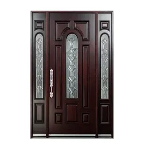 Swing open Fiberglass Mahogany Textured Wood Grained Front Prehung Entry Door With SideLights