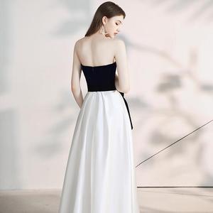 Evening Gown Strapless A-Line White Contrast Color Natural Waistline 3D Decoration Formal Wear - Product Image 4