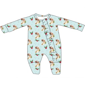 Custom Unisex Christmas 230g Polyester/Cotton Knitted Comfortable Jumpsuit Long Fold Wrap Feet Zip Ruffle Lace Baby <b>Sleepers</b> - Product Image 2
