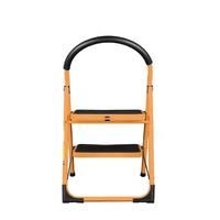 Échelle pliable en acier à 2 marches, design moderne, large, antidérapante, orange, conforme à la norme EN 131, garantie 1 an, capacité 150 kg, utilisation en supermarché