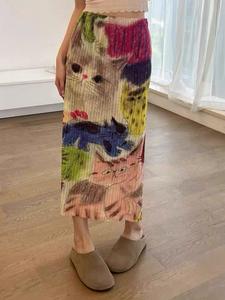 Miyake 2025 Moda Versátil vestido MIDI de cintura alta un vestido medio simple e informal con estampado de dibujos animados - Product Image 3