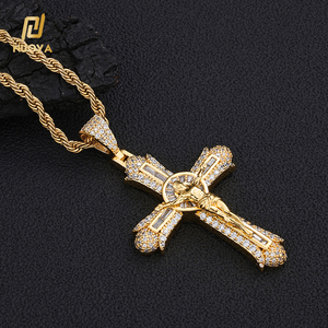 NUOYA 镀金钻石耶稣十字架吊坠项链 18K 镀金宗教嘻哈珠宝男女款 - Product Image 1