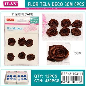 Fiore in Tessuto ILAN 3Cm 6 Pezzi Colore Caffè Rosa Decorativa per Artigianato - Product Image 3