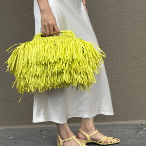 Borsa <span class=keywords><strong>da</strong></span> Spiaggia di Lusso in Rafia di Carta con Nappe, 100% Fatta a Mano, <span class=keywords><strong>Pochette</strong></span> <span class=keywords><strong>da</strong></span> <span class=keywords><strong>Sera</strong></span> per Donne - Product Image 5