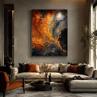 Grande peinture murale abstraite texturée moderne, faite à la main sur toile épaisse, avec un vortex orange-gris dynamique, pour salon