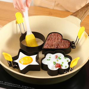 Moules à œufs antiadhésifs en acier inoxydable, moules à œufs frits, moules à crêpes avec poignée en <span class=keywords><strong>silicone</strong></span>, outil de cuisine pour le petit-déjeuner, variété de formes - Product Image 3