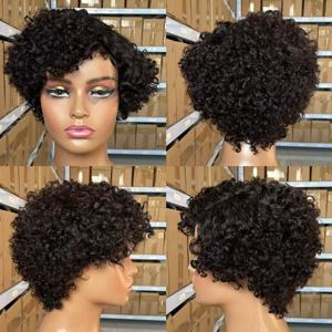 Nouveautés Perruques Courtes Bob Pixie Bouclées à <span class=keywords><strong>Frange</strong></span> pour Femmes Noires, Qualité 12A, Fabrication Mécanique - Product Image 2