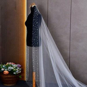 <span class=keywords><strong>Voile</strong></span> de Mariée Long Cathédrale Traînant 3M Qushine, Romantique et Élégant, Bords Perles, Haute Qualité, Vente en Gros - Product Image 2