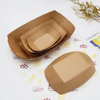Plateau alimentaire en papier kraft recyclé avec logo personnalisé, finition brillante, pour sushis, en-cas et plats à emporter - Marron