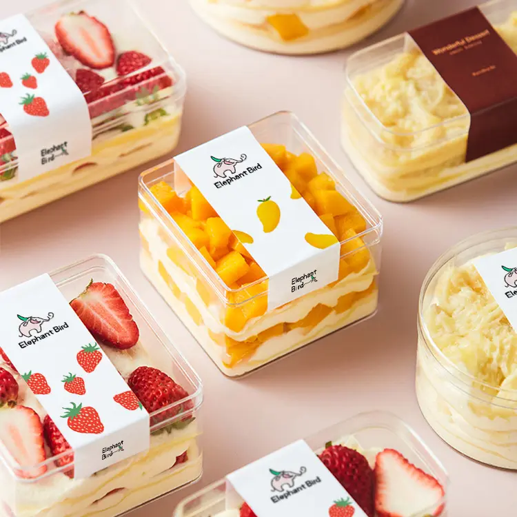 Tiramisu petites boîtes à gâteaux alimentaires avec couvercle Transparent clair Ps emballage en plastique gâteau conteneur taille personnalisée accepté pots à gâteau