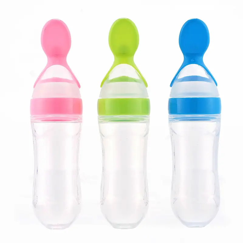 New Born Portable Bpa Free Eco Friendly Silicone Baby Feeding Bottles With Spoon