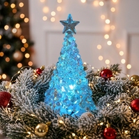 Bougie LED en cristal craquelé multicolore en forme de sapin de Noël avec étoile sur le dessus, mini ornement de table de Noël, logo personnalisé, décoration de Noël