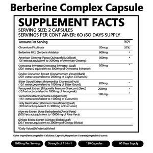 Capsules d'extrait de berbérine OEM ODM 1640mg Les suppléments de cannelle de Ceylan naturelle soutiennent le métabolisme Capsules de berbérine - Product Image 2