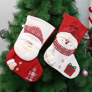 Chaussettes de Noël 18 pouces en tissu tricoté, motif Père Noël et bonhomme de neige, décoration de fête, sac cadeau rouge et blanc - Product Image 1