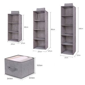 Foldable Gray Fabric Hanging Organizer with Drawers Behind Door for <b>Wardrobe</b> & Living Room Clothes Storage - Product Image 2