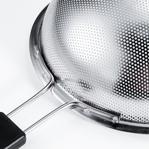 Wholesale Stainless Steel Punch Wide Edge <strong>Colander</strong> With Plastic Black Handle Kitchen Gadget SS Cooking Ware - Product Image 2
