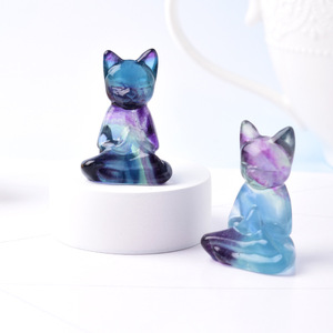 Cristales de Piedra Natural al por Mayor, Perro de Cristal con Galvanoplastia, Piedra en Bruto Tallada a Mano, Artesanías Creativas de Fluorita, <span class=keywords><strong>Gatos</strong></span> de Yoga <span class=keywords><strong>para</strong></span> Decoración - Product Image 3