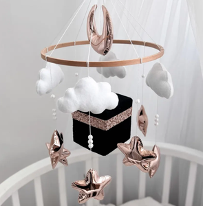 Fait à la main lune étoile <span class=keywords><strong>bebe</strong></span> garçon fille jouets éducatifs personnalisés feutre décor de pépinière berceau lit bébé mobiles kaaba avec <span class=keywords><strong>cube</strong></span> du coran - Product Image 1