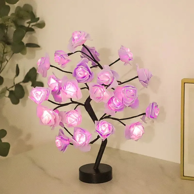 Led Rose Table Lamp 45cm 24led Romantic Flower Night Light Wedding Bedroom Indoor Decoration Rose Flower Bonsai Tree Light