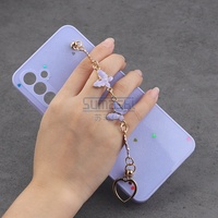 Coque Téléphone Époxy Pailletée Papillon avec Chaîne pour iPhone 16 15, Étui avec Sangle pour Tecno Spark 10 Pro, Coque de Téléphone pour Huawei