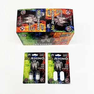 Wholesale Price Paper Card Rhino Pills Packaging Box With Capsule Bottles Blister For Male Enhancement Pills Packaging