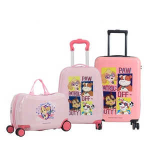 Fashionable cartoon PC printed kids ride on hard shell suitcase travel trolley luggage set