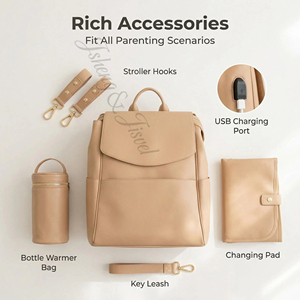 Mochila Pañalera de Cuero Genuino Premium, Elegante, con 16 Bolsillos, Compartimento Aislado <span class=keywords><strong>para</strong></span> Portátil, Resistente al Agua, Tamaño Mediano, <span class=keywords><strong>para</strong></span> Mamá - Product Image 2