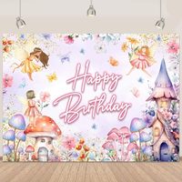 Toile de fond pour le premier anniversaire de la petite fée, fond photographique floral, décorations de fête du 1er anniversaire des filles, bannière personnalisable