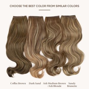 Extensions de cheveux à fil invisible 3 clips synthétiques ondulées bouclées avec bandeau transparent ajustable pour femme 18 pouces brun moyen cendré - Product Image 2