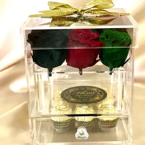 स्पष्ट एक्रिलिक उपहार गुलाब सजावट बॉक्स कड़ा फूल मामले के साथ गहने दराज उपहार बॉक्स