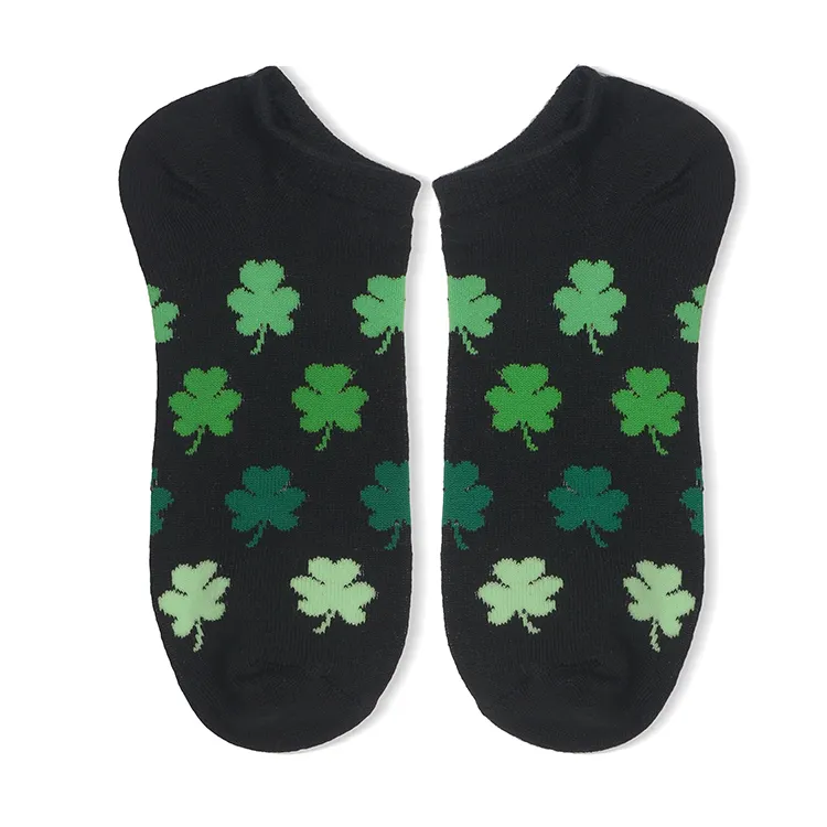 Vendita calda St Patricks giorno calzini verdi trifoglio elasticizzato caviglia calzini invisibili vestito uomo stampa digitale immagine a maglia