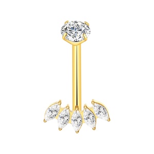 เจาะเรื่องทอง ASTM F136ไทเทเนียมเจาะท้องเครื่องประดับสะดือระฆังแหวน Marquise หิน - Product Image 1