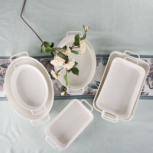 Juego de platos rectangulares de porcelana para hornear, utensilios de cocina de cerámica resistentes al calor, con mango de color, plato fino para hornear - Product Image 3