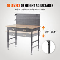 Banc de travail en métal robuste de 48 pouces, hauteur réglable avec tiroir de rangement pour utilisation en garage, plateau de table en métal, panneau perforé