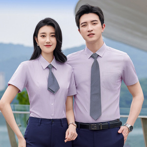 Blue And White Striped Professional Long Sleeve Wrinkle Free Work Shirt Unisex Viscose Autumn Wear - Product Image 2