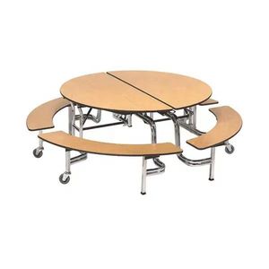 Mobile Round Folding <b>Table</b> With Built In Turntable Wood Color Stainless Steel Frame For Home Use - Product Image 1