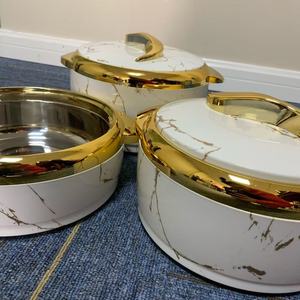 Nesting 3Pcs 1.5L 2L 2.5L Insulated Casserole Wide Gold Rim Curved Handle Thermal Serving Dish Ramadan Iftar Party Africa Meal - Product Image 2