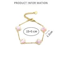 Bracelet personnalisé en acier inoxydable 316L, coquille rose, trèfle à quatre feuilles, plaqué or 18 carats, trèfle porte-bonheur, bracelet réglable pour femmes