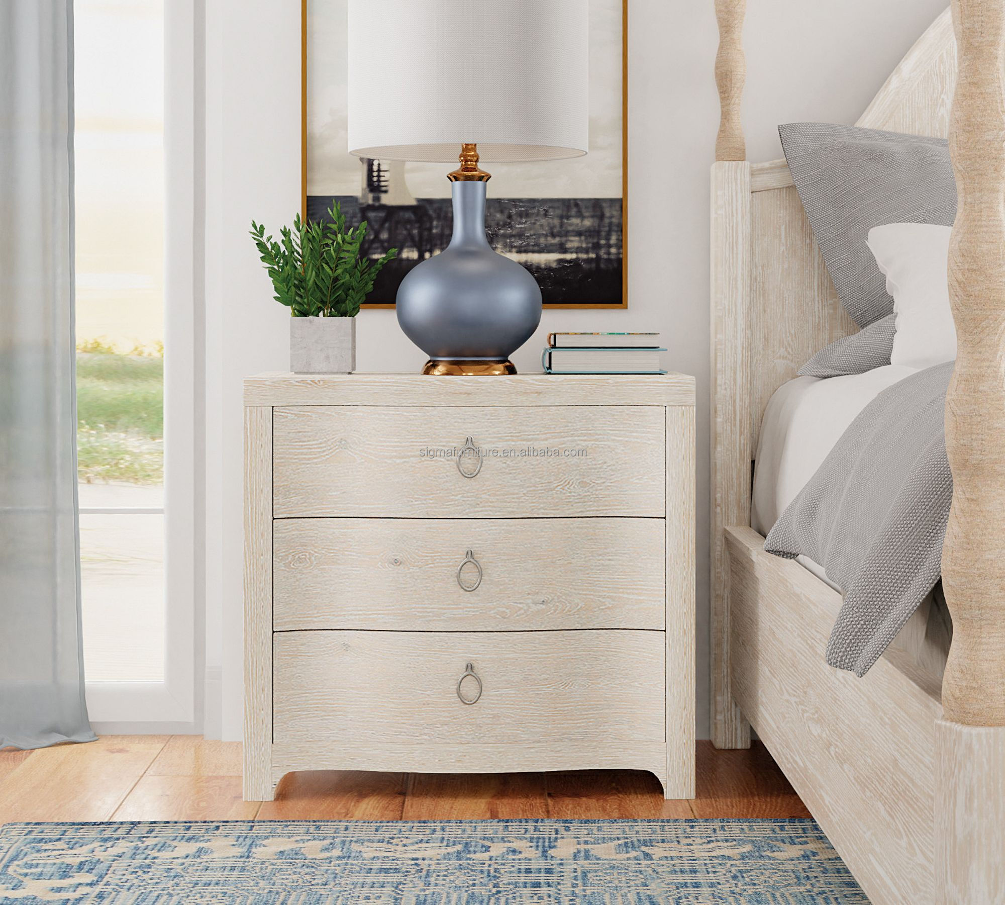 New style european farmhouse wooden modern nightstands for bedroom villa