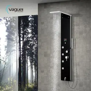 LED Digital Black Body Jets Botton Glass Shower Panel With Temperature Control