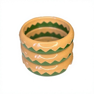 2026 Luxury Ceramic Resin Bangles Trendy <b>Red</b> and Green Zigzag Pattern Colorful Design Unisex <b>Bracelets</b> Fashionable Jewelry Sets - Product Image 3