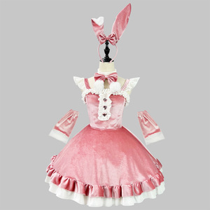 Bunny Girl Costume Pink Velvet Dress With Ears And <b>Bow</b> Women's Fancy Party Outfit - Product Image 1
