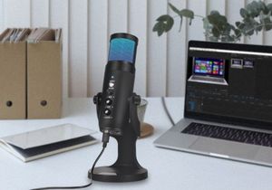 Microphone à condensateur pour téléphone portable, ordinateur, diffusion en direct, enregistrement K-song, microphone de jeu avec support et éclairage RGB coloré à effet de respiration - Product Image 2