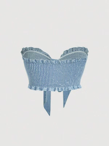 Femmes Unique Vintage été Streetwear sans manches Boob Tube Corset avec nœud Denim jean long décontracté hauts gilets - Product Image 2