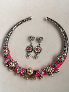 Antique Imitation Style Traditional Hasli <b>Necklace</b> Set Dual Tone and <b>Pearl</b> Work Unique Style Statement <b>Necklace</b> Buy - Product Image 4