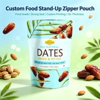 Sachet d'emballage personnalisé avec date, épaisseur 12c, refermable, à fermeture éclair, anti-odeur, réutilisable, pour fruits secs, noix et snacks