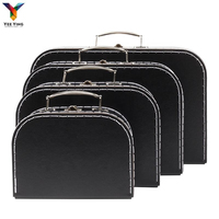 Boîte cadeau en carton imitation cuir noir et valise rétro en papier avec poignée métallique, boîte de rangement décorative pour cadeaux