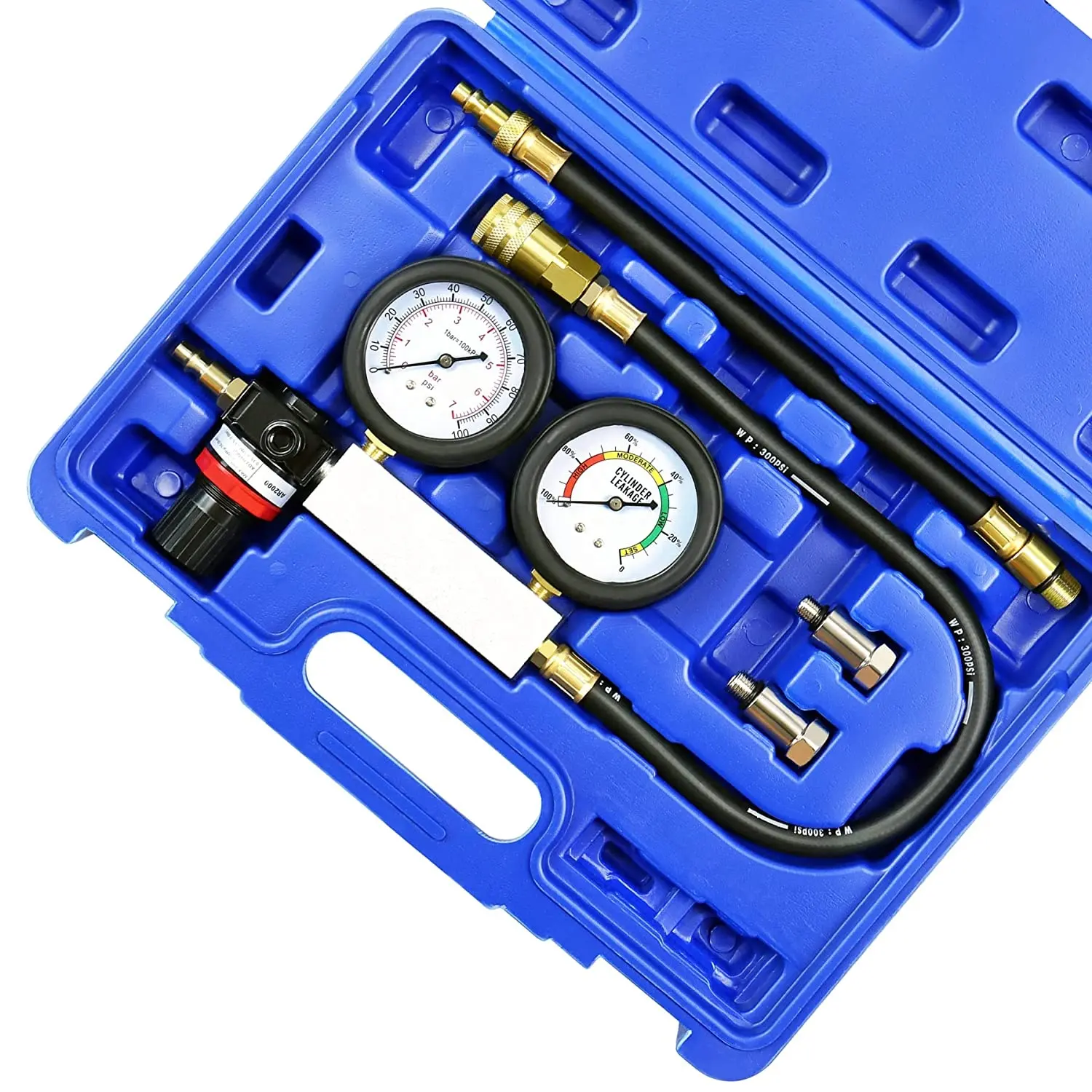 Viktec kit de medição de pressão dupla, profissional, medidor de compressão do motor 5pc, cilindro, vazamento, kit testador para carro, caminhão, motocicleta